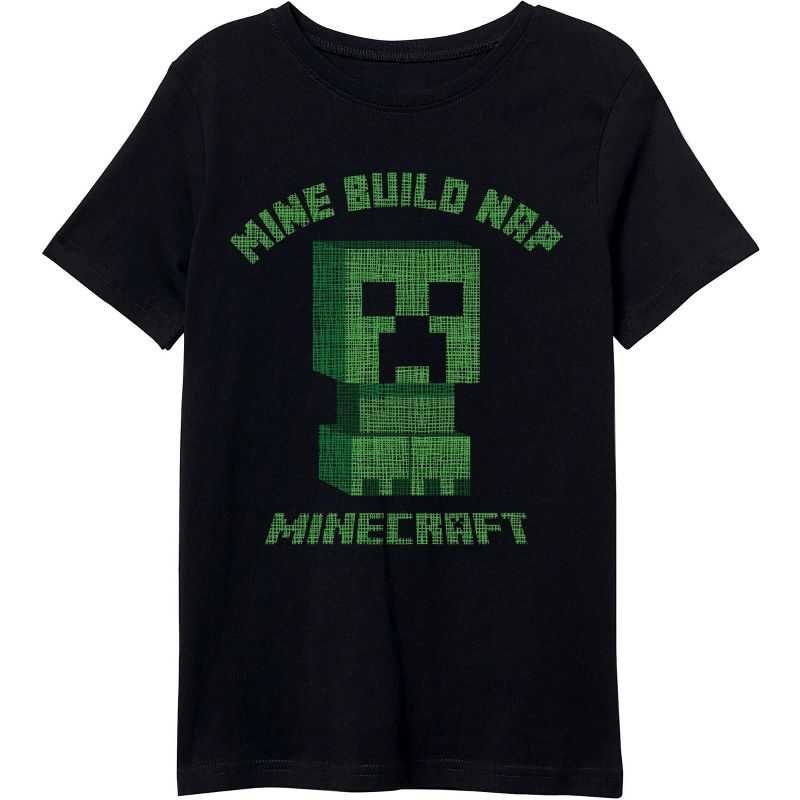 تي شيرت أسود للأولاد من Minecraft Creeper Mine Build Nap