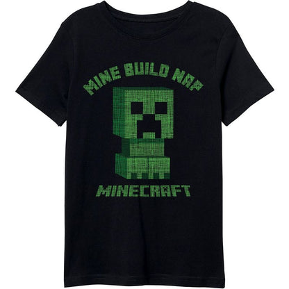 تي شيرت أسود للأولاد من Minecraft Creeper Mine Build Nap