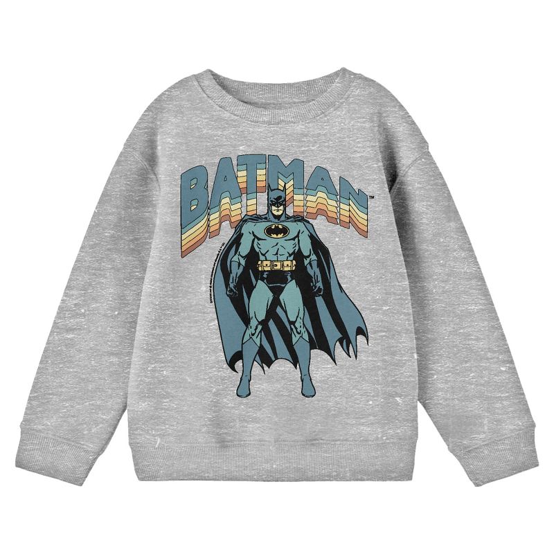 Batman Vintage-Inspired Superhero Youth Heather Gray Crew Neck Sweatshirt