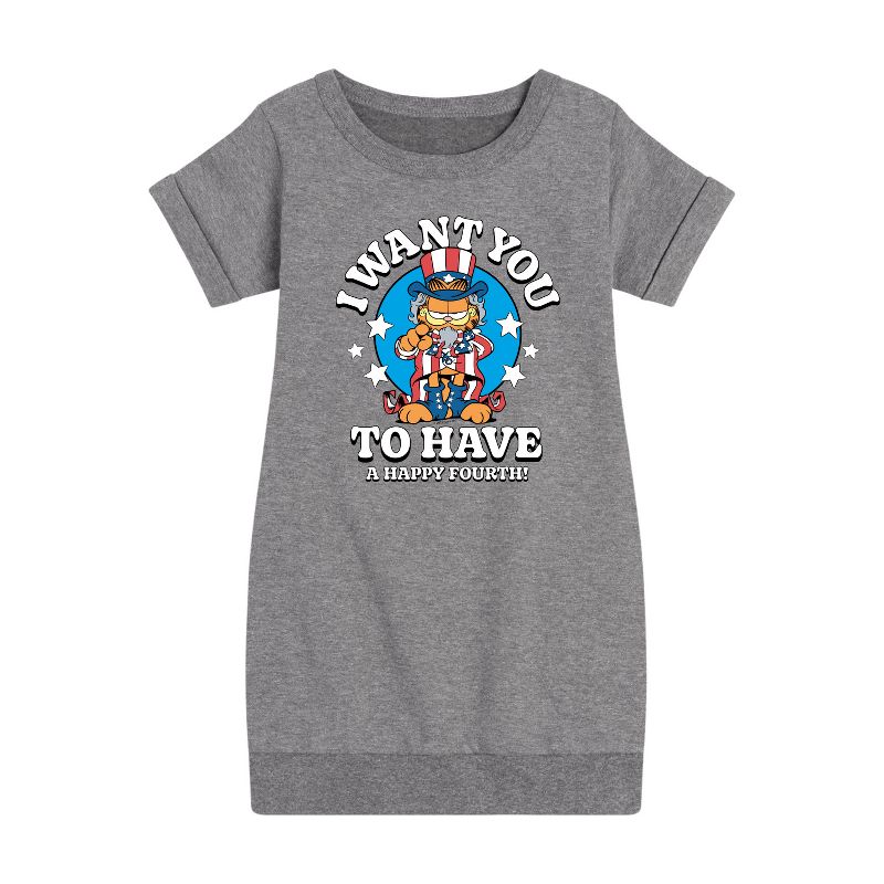 فستان بناتي - غارفيلد - أتمنى لك عيدًا رابعًا سعيدًا - فستان قصير الأكمام من الصوف