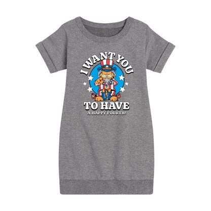 فستان بناتي - غارفيلد - أتمنى لك عيدًا رابعًا سعيدًا - فستان قصير الأكمام من الصوف