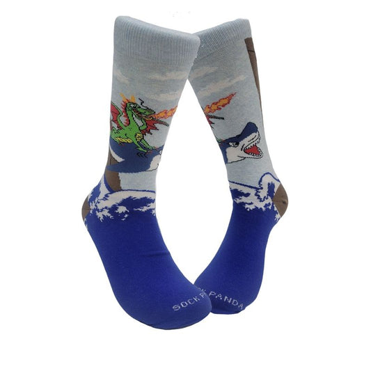 Dragon Riding a Shark Socks from the Sock Panda (Men's or Tween Sizes)