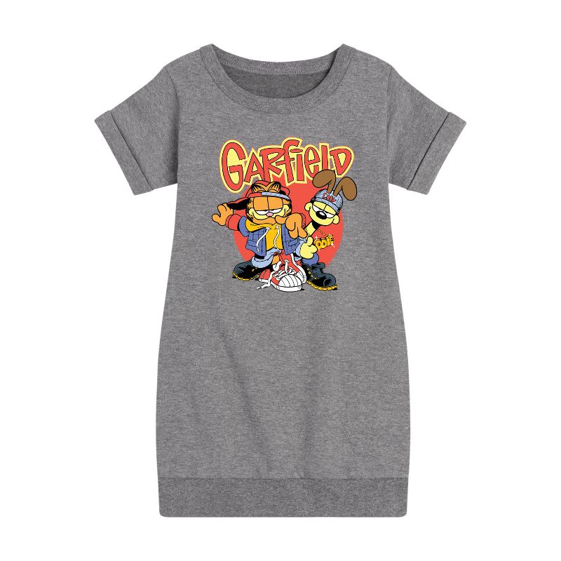 Girls' - Garfield - Garf And Odie Logo Graphic Short Sleeve Fleece Dress