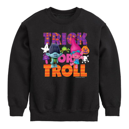 Boys' - Trolls - Trick Or Troll Branch and Poppy Graphic Long Sleeve Fleece Sweatshirt