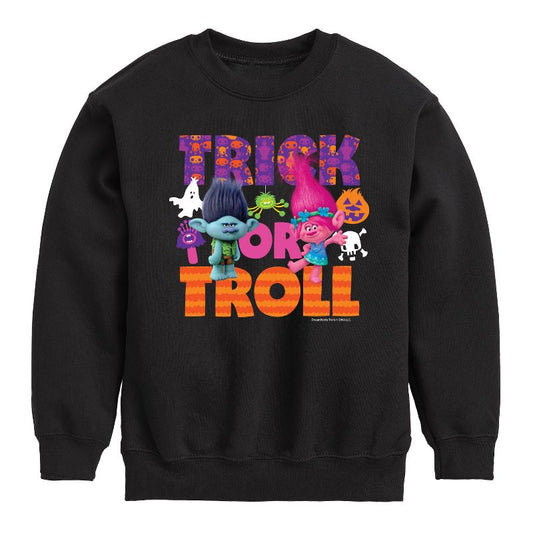 Boys' - Trolls - Trick Or Troll Branch and Poppy Graphic Long Sleeve Fleece Sweatshirt