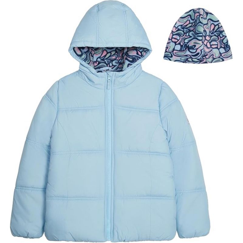 LONDON FOG Big Girls' Heavyweight Fleece Lined Puffer Jacket with Beanie Hat