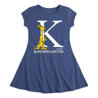 Girls' - Dr. Seuss - K Is For Kindergarten Fit & Flair Cap Sleeve Dress