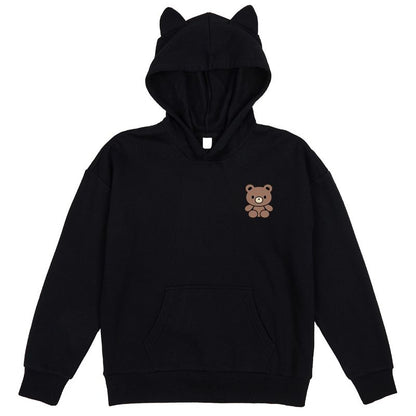 Teddy Bear Youth Black Long Sleeve Hooded Sweatshirt With 3D Ears