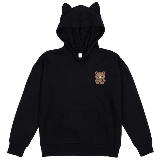 Teddy Bear Youth Black Long Sleeve Hooded Sweatshirt With 3D Ears