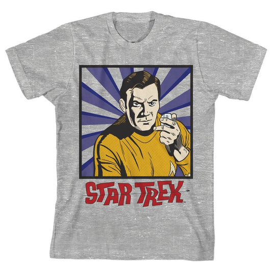 تي شيرت رياضي هيذر للأولاد من سلسلة Star Trek الأصلية برسومات بوب آرت أدميرال كيرك