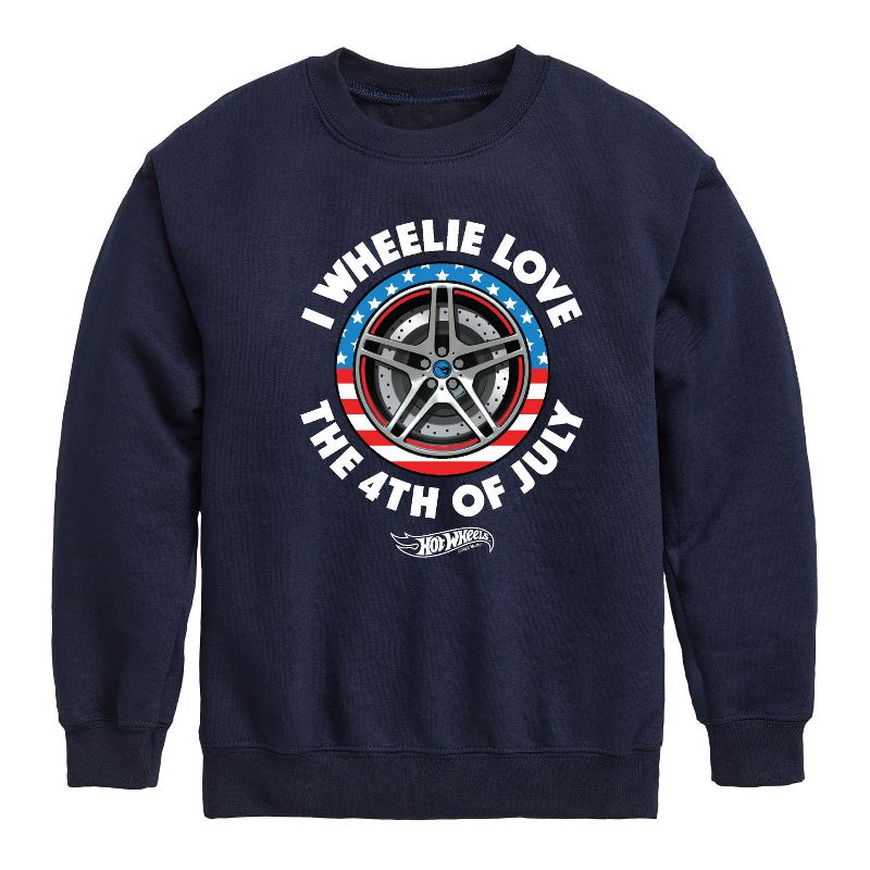 Boys' - Hot Wheels - I Wheelie Love 4th of July Graphic Long Sleeve Fleece Sweatshirt