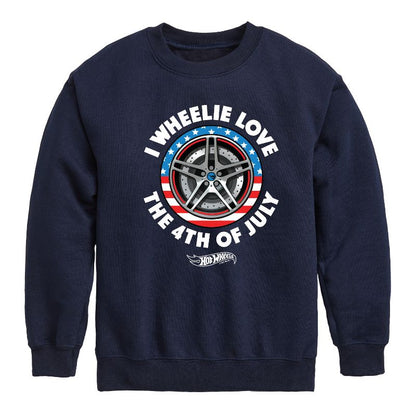 Boys' - Hot Wheels - I Wheelie Love 4th of July Graphic Long Sleeve Fleece Sweatshirt
