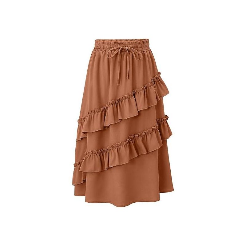 Girls Summer High Waisted Maxi Skirt Ruffle Hem Cute Long Skirts with Elastic Waistband for Kid Girl 5-14Y