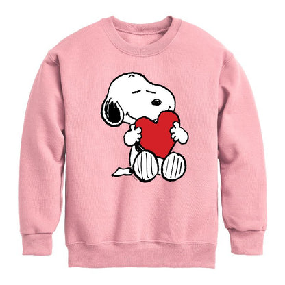 Boys' - Peanuts - Valentine's Hugging Heart Graphic Long Sleeve Fleece Sweatshirt