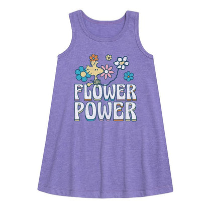 Girls' - Peanuts - Flower Power Graphic Sleeveless Aline Dress