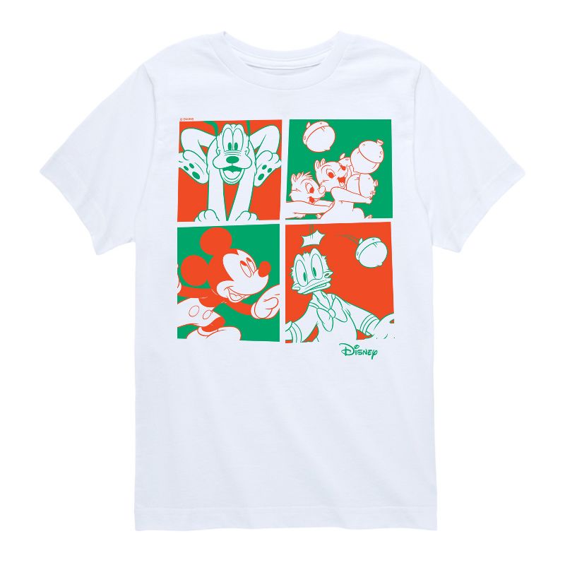 Boys' - Disney - Mickey Donald Pluto Chip and Dale Christmas Grid Short Sleeve Graphic T-Shirt