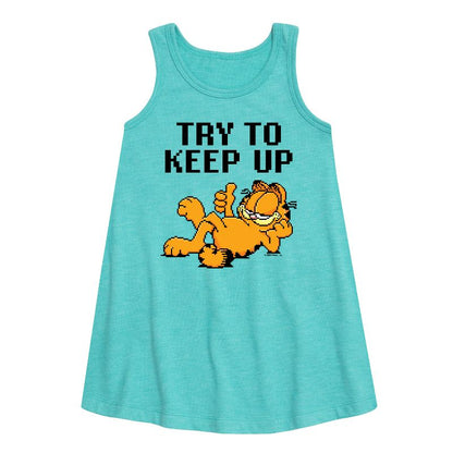 Girls' - Garfield - Try To Keep Up Graphic Sleeveless Aline Dress