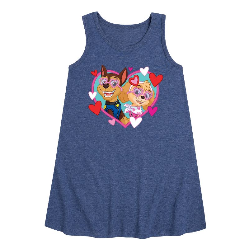 Girls' - Paw Patrol - Chase Sky Hearts Graphic Sleeveless Aline Dress