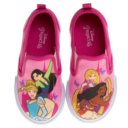 Disney Princess Girls No Lace Shoes - Disney Character Loafer Low top SlipOn Casual Tennis Canvas Sneakers (size 5-12 toddler)