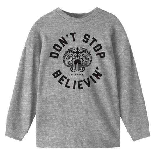 Journey Don't stop believin', logo and scarab with horn on Athletic Heather Long Sleeve Youth T-Shirt
