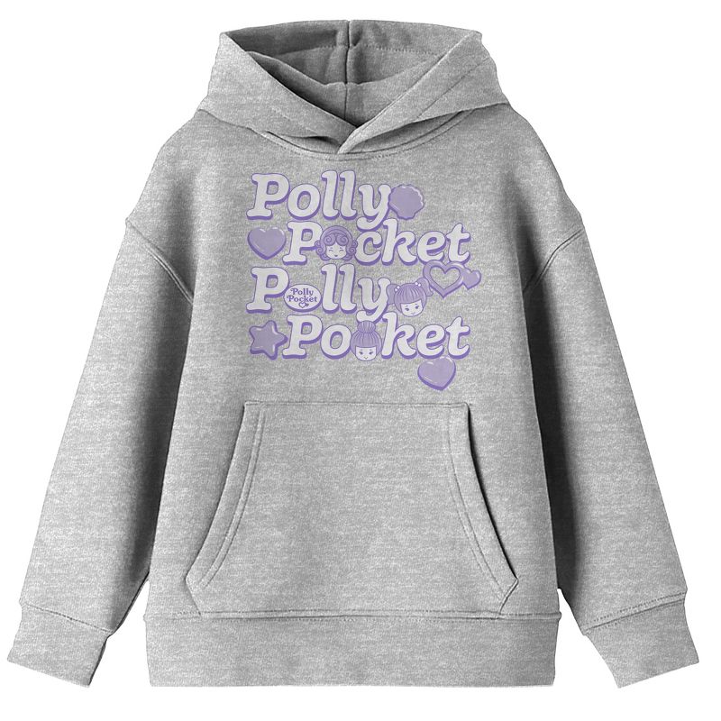 Polly Pocket Repeat Text & Icons Long Sleeve Athletic Heather Youth Hooded Sweatshirt