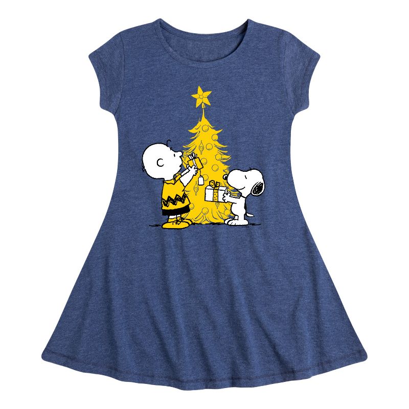 Girls' - Peanuts - Xmas Charlie And Snoopy Fit & Flair Cap Sleeve Dress