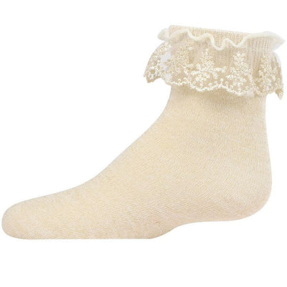 Memoi Girls' Step and Shimmer Ruffle Anklet Socks