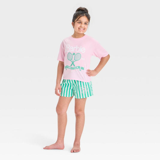 Girls' Barbie Graphic T-Shirt & Boxer Pajama Set - Pink