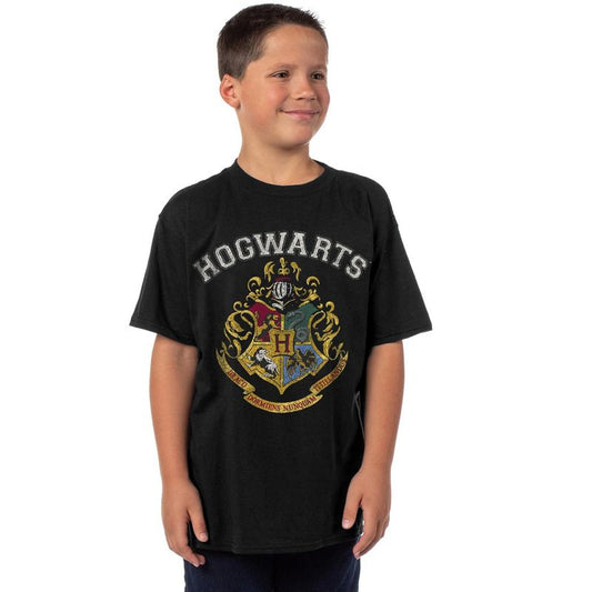 Seven Times Six Harry Potter Hogwarts T-Shirt Boys' Distressed Crest Graphic Tee Black