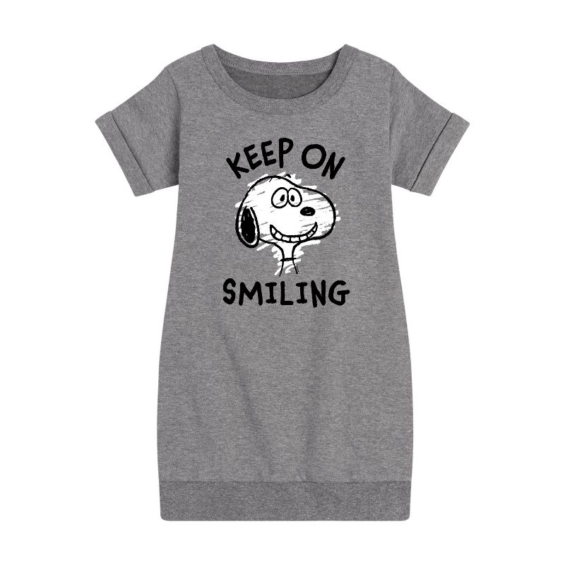 Girls' - Peanuts - Keep On Smiling Graphic Short Sleeve Fleece Dress