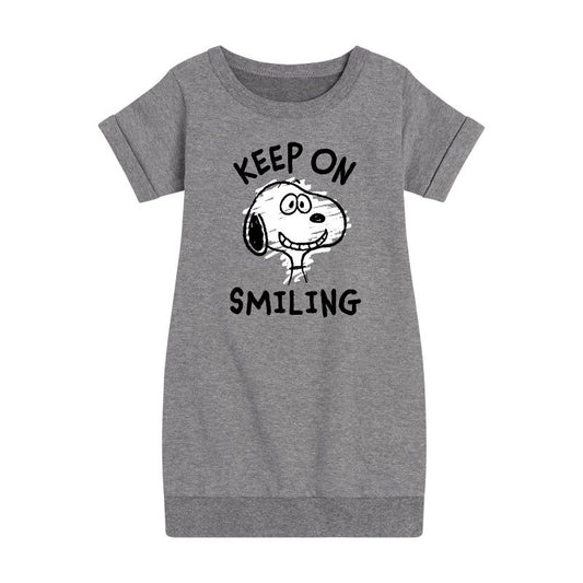 Girls' - Peanuts - Keep On Smiling Graphic Short Sleeve Fleece Dress