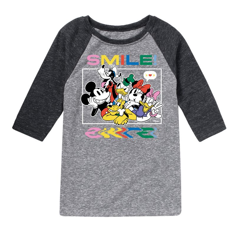 Boys' - Disney - Mickey, Minnie, Goofy, Donald Duck, Daisy & Pluto Photo Raglan Graphic T-Shirt