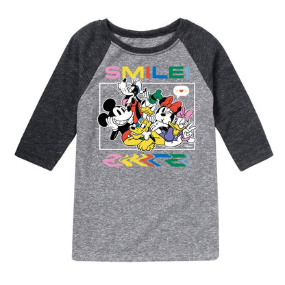 Boys' - Disney - Mickey, Minnie, Goofy, Donald Duck, Daisy & Pluto Photo Raglan Graphic T-Shirt