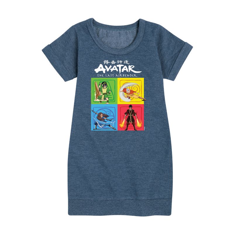 فستان صوف بأكمام قصيرة ورسومات مربعة من فيلم أفاتار: ذا لاست إيربندر - للبنات