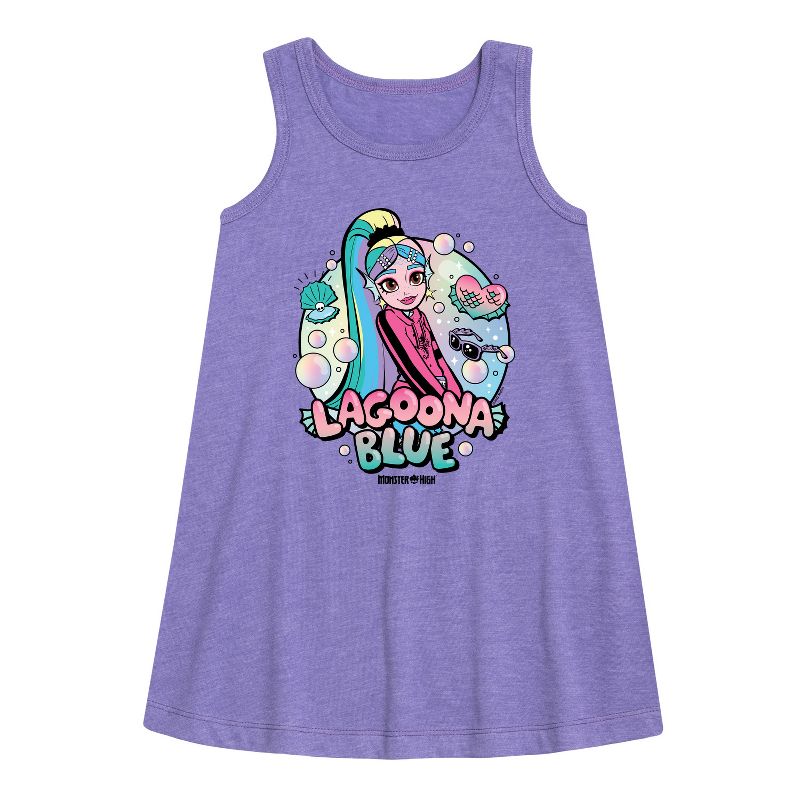 Girls' - Monster High - Lagoona Blue Bubbles Graphic Sleeveless Aline Dress