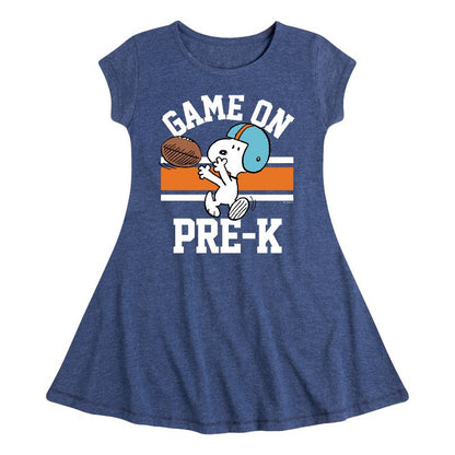 فستان بأكمام قصيرة من Game On Pre-K للفتيات - Peanuts - Fit &amp; Flair