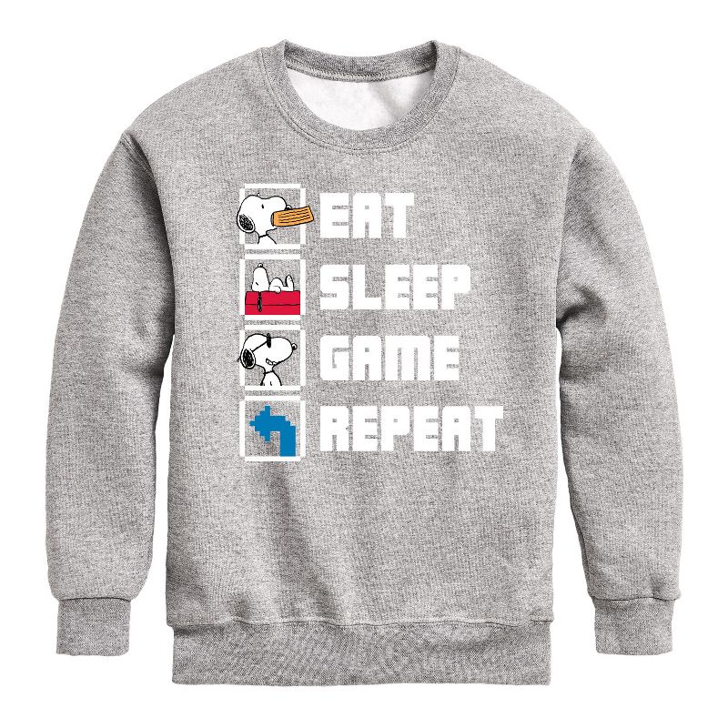 Boys' - Peanuts - Eat Sleep Game Snoopy Graphic Long Sleeve Fleece Sweatshirt