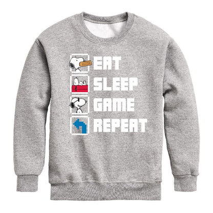 Boys' - Peanuts - Eat Sleep Game Snoopy Graphic Long Sleeve Fleece Sweatshirt