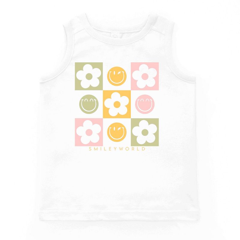بلوزة شبابية بدون أكمام من مجموعة SmileyWorld Checkered Floral Smile من The Juniper Shop