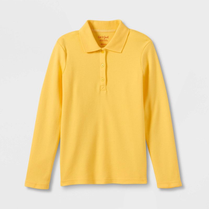 Girls' Long Sleeve Interlock Uniform Polo Shirt - Cat & Jack™