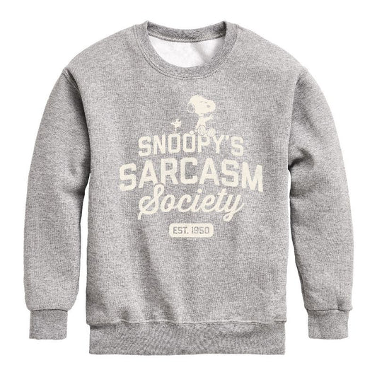 Boys' - Peanuts - Snoopy Sarcasm Society Graphic Long Sleeve Fleece Sweatshirt