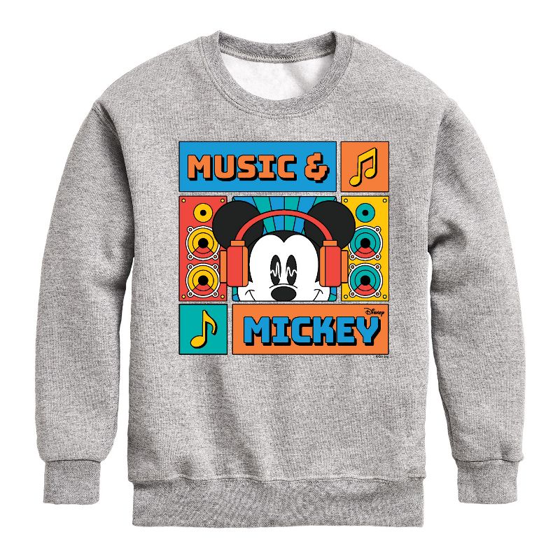 Boys' - Disney - Music And Mickey Graphic Long Sleeve Fleece Sweatshirt