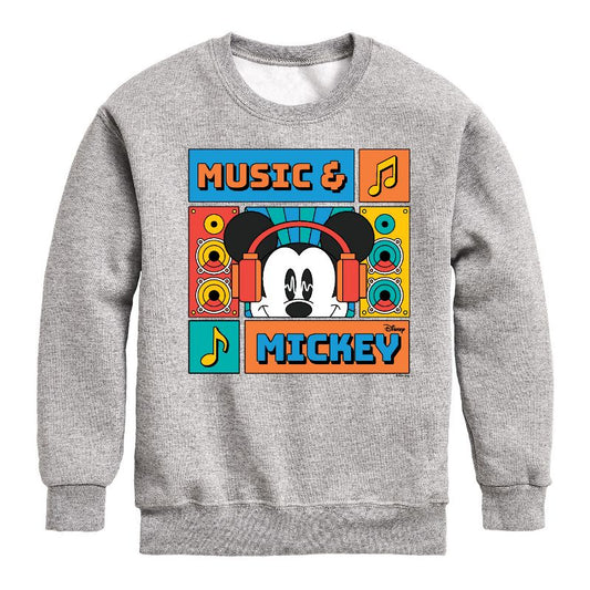 Boys' - Disney - Music And Mickey Graphic Long Sleeve Fleece Sweatshirt