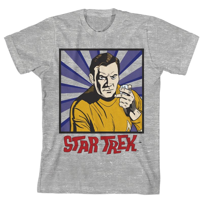 تي شيرت رياضي هيذر للأولاد من سلسلة Star Trek الأصلية برسومات بوب آرت أدميرال كيرك