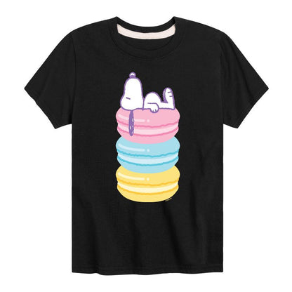 تي شيرت جرافيكي بأكمام قصيرة للأولاد - الفول السوداني - سنوبي - مكدس الماكرون