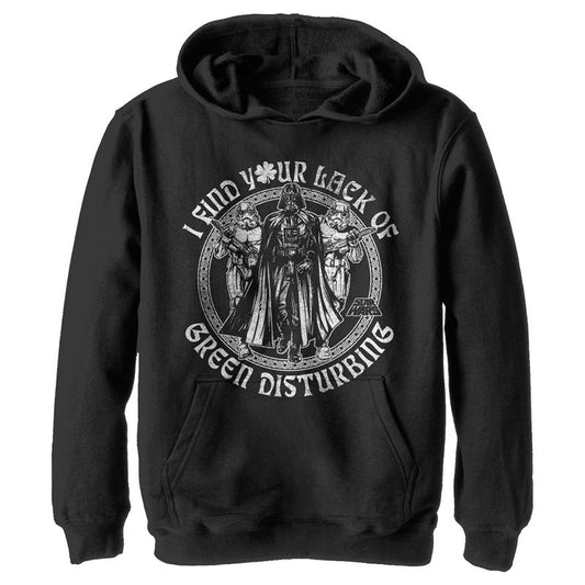 هودي بغطاء رأس من Star Wars Darth Vader وSt. Patrick's Day، مطبوع عليه عبارة "Your Lack of Green Disturbing Pull Over Hoodie" للأولاد