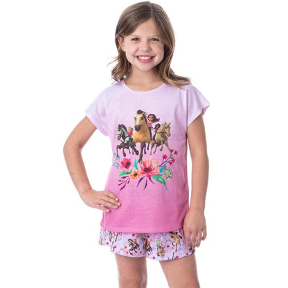 Girls' Spirit Untamed Movie Horse Lucky Sleep Pajama Set Shorts Crewneck Pink