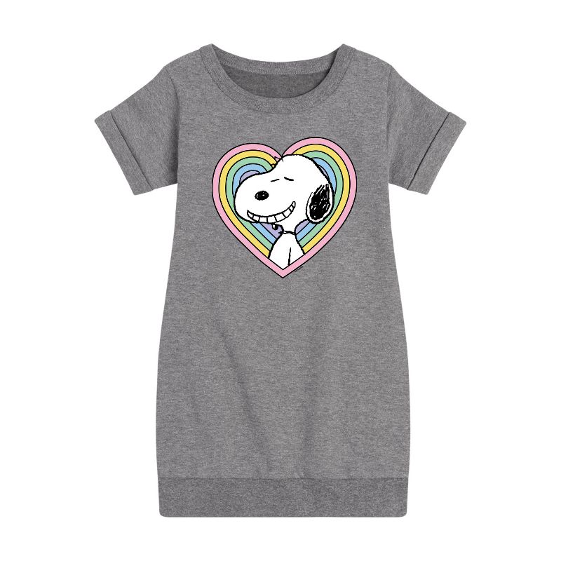 فستان صوف بأكمام قصيرة برسومات قلب سنوبي للفتيات - الفول السوداني