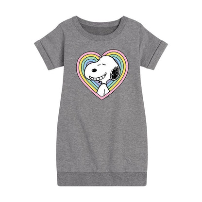 فستان صوف بأكمام قصيرة برسومات قلب سنوبي للفتيات - الفول السوداني