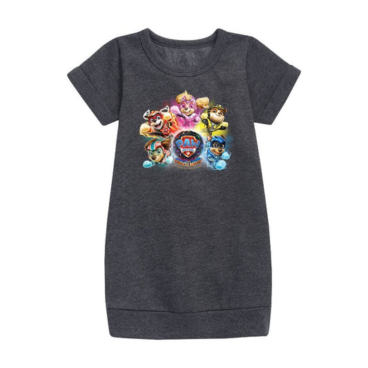 Girls' - Paw Patrol - Mighty Movie Character Group Graphic Short Sleeve Fleece Dress